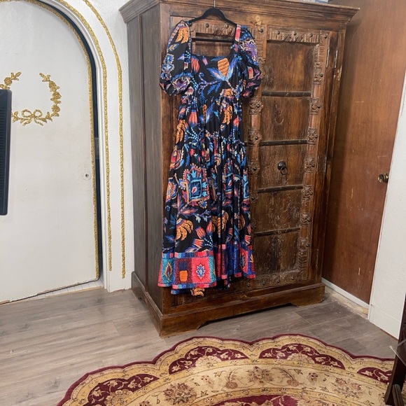 Farm Rio Black Sunset Tapestry Organic Cotton Tropical Vacation Maxi Dress L - Picture 5 of 10